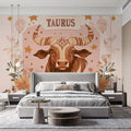 Taurus Zodiac Mural Wallpaper — Celestial Floral Bull Motif Mural Wallpaper - pure wallpaper artwork