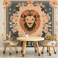 Leo Zodiac Lion Mural Wallpaper — Retro Botanical Illustration Mural Wallpaper - pure wallpaper artwork