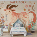 Capricorn Goat Mural Wallpaper — Whimsical Floral Zodiac Design Mural Wallpaper - pure wallpaper artwork
