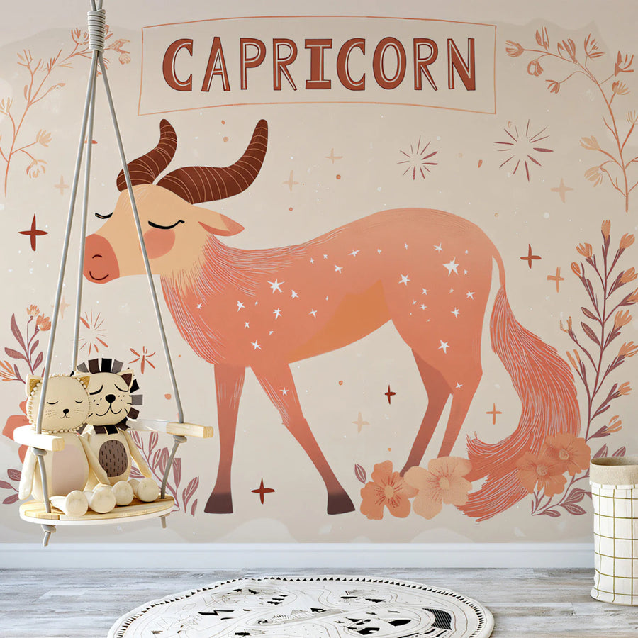 Capricorn Zodiac Goat Mural Wallpaper — Whimsical Celestial Art Mural Wallpaper