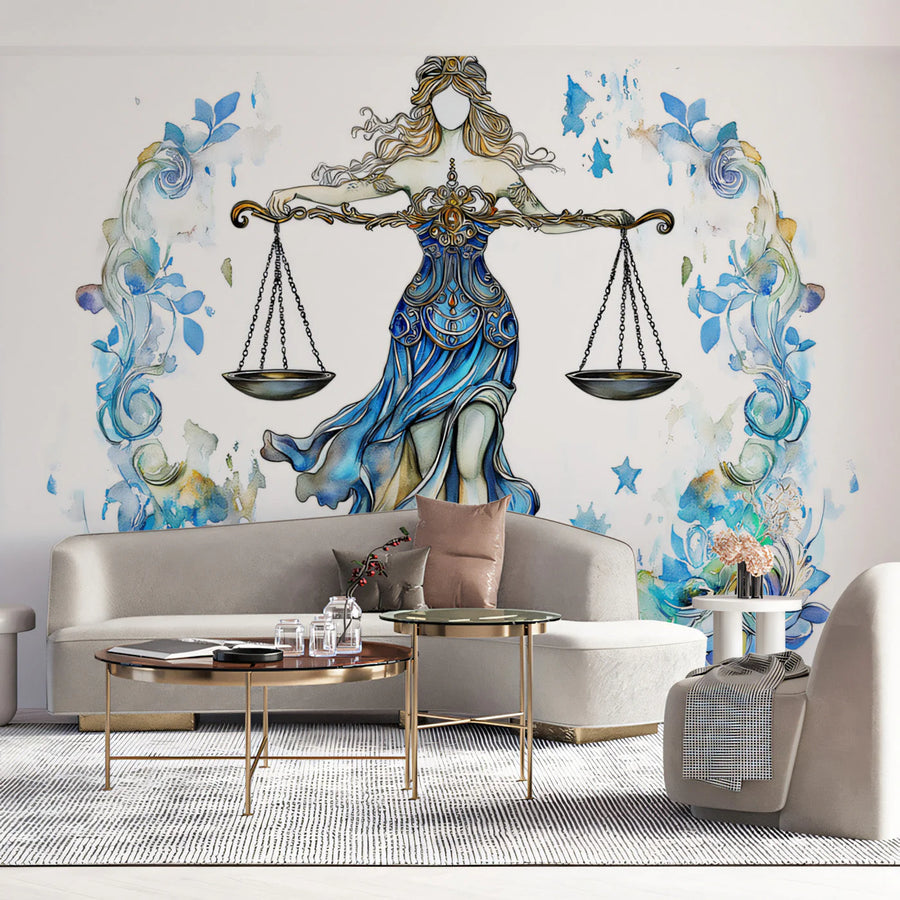 Celestial Libra Zodiac Mural Wallpaper — Watercolor Art Motif Mural Wallpaper