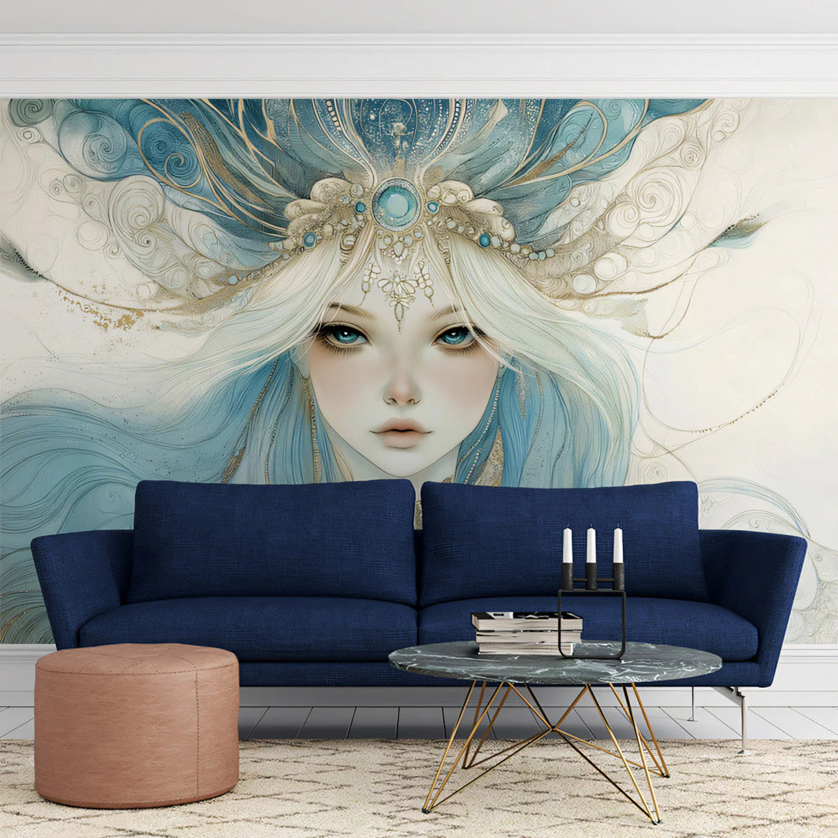 Celestial Goddess Mural Wallpaper — Ornate Art Nouveau Fantasy Mural Wallpaper - pure wallpaper artwork