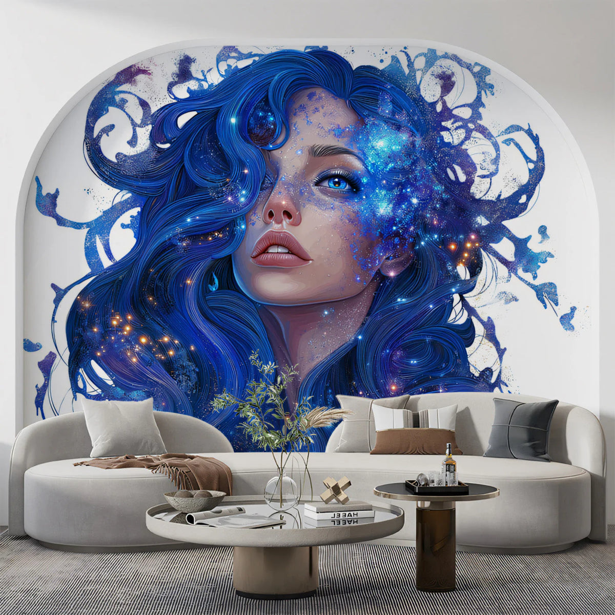 Celestial Nebula Portrait Mural Wallpaper — Blue Cosmic Art Mural Wallpaper - pure wallpaper artwork