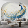 Gilded Peacock Feather Mural Wallpaper — Fluid Artistic Design Mural Wallpaper - pure wallpaper artwork