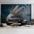 Celestial Rabbit Mural Wallpaper — Midnight Blue and Gold Frost Mural Wallpaper - pure wallpaper artwork