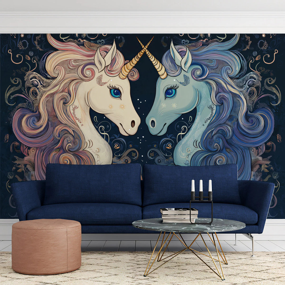 Unicorn - Themed Gemini Mural Wallpaper Soft Blues, Pinks, and Celestial Touches Mural Wallpaper - pure wallpaper artwork