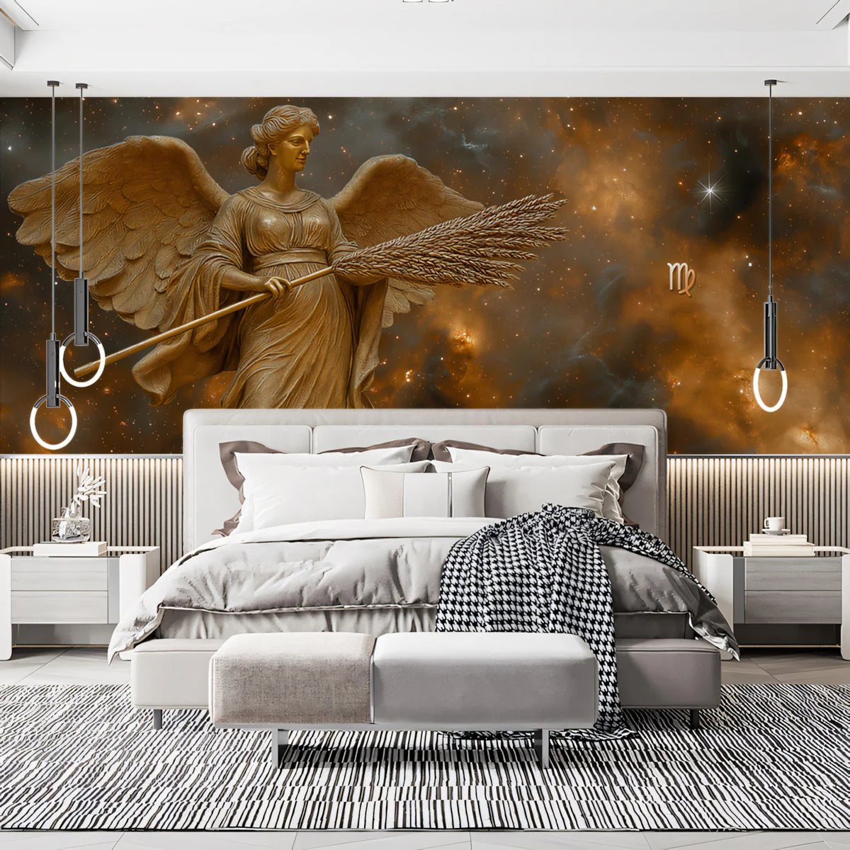 Virgo Celestial Maiden Mural Wallpaper — Golden Cosmic Design Mural Wallpaper - pure wallpaper artwork