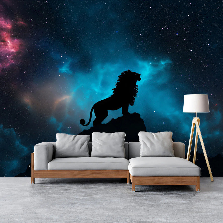 Leo Galactic Lion Mural Wallpaper — Deep Space Cosmic Design Mural Wallpaper