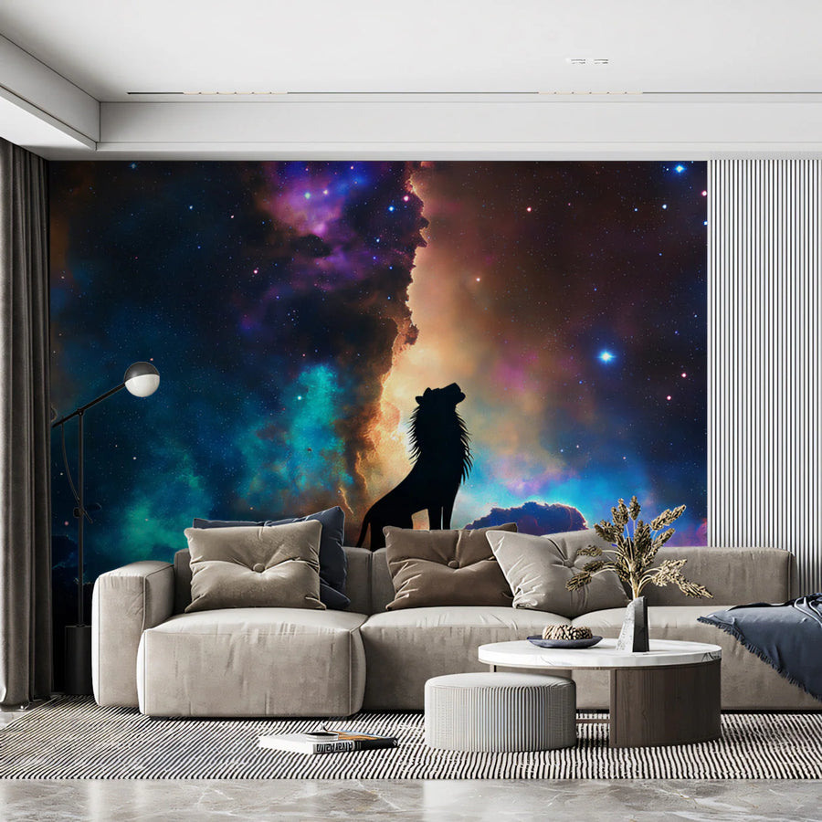 Celestial Leo Lion Mural Wallpaper — Cosmic Space Wall Decor Mural Wallpaper