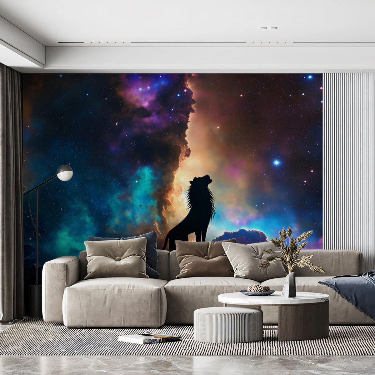 Celestial Leo Lion Mural Wallpaper — Cosmic Space Wall Decor Mural Wallpaper - pure wallpaper artwork