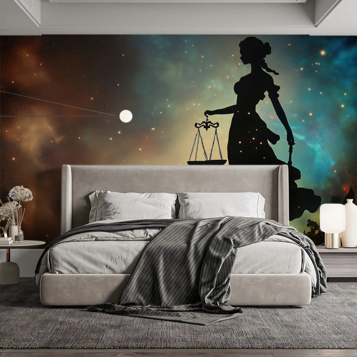 Celestial Libra Silhouette Mural Wallpaper — Cosmic Night Sky Mural Wallpaper - pure wallpaper artwork