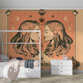 Gemini Astrological Mural Wallpaper — Vintage Line Art Style Mural Wallpaper - pure wallpaper artwork