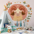 Aries Zodiac Floral Mural Wallpaper — Whimsical Ram Illustration Mural Wallpaper - pure wallpaper artwork