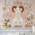 Aries Zodiac Floral Mural Wallpaper — Soft Pastel Whimsical Design Mural Wallpaper - pure wallpaper artwork