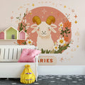Aries Zodiac Ram Mural Wallpaper — Whimsical Floral Illustration Mural Wallpaper - pure wallpaper artwork