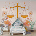 Libra Zodiac Scale Mural Wallpaper — Soft Pastel Floral Design Mural Wallpaper - pure wallpaper artwork
