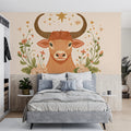 Taurus Zodiac Bull Mural Wallpaper — Celestial Floral Art Mural Wallpaper - pure wallpaper artwork
