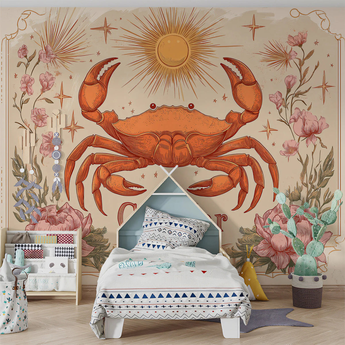 Celestial Cancer Zodiac Mural Wallpaper — Vintage Astrological Art Mural Wallpaper - pure wallpaper artwork