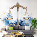 Libra Scales Mural Wallpaper — Celestial Gold and Watercolor Blue Mural Wallpaper - pure wallpaper artwork