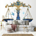 Celestial Libra Scales Mural Wallpaper — Gold and Navy Accents Mural Wallpaper - pure wallpaper artwork