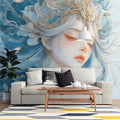 Celestial Dreamer Mural Wallpaper — Ethereal Blue and Gold Mural Wallpaper - pure wallpaper artwork