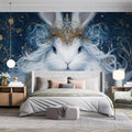 Celestial Rabbit Mural Wallpaper — Whimsical Gold and Blue Mural Wallpaper - pure wallpaper artwork