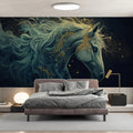 Ethereal Mythical Horse Mural Wallpaper — Celestial Navy and Gold Mural Wallpaper - pure wallpaper artwork
