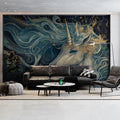 Celestial Unicorn Mural Wallpaper — Dark Blue Fantasy Art Mural Wallpaper - pure wallpaper artwork