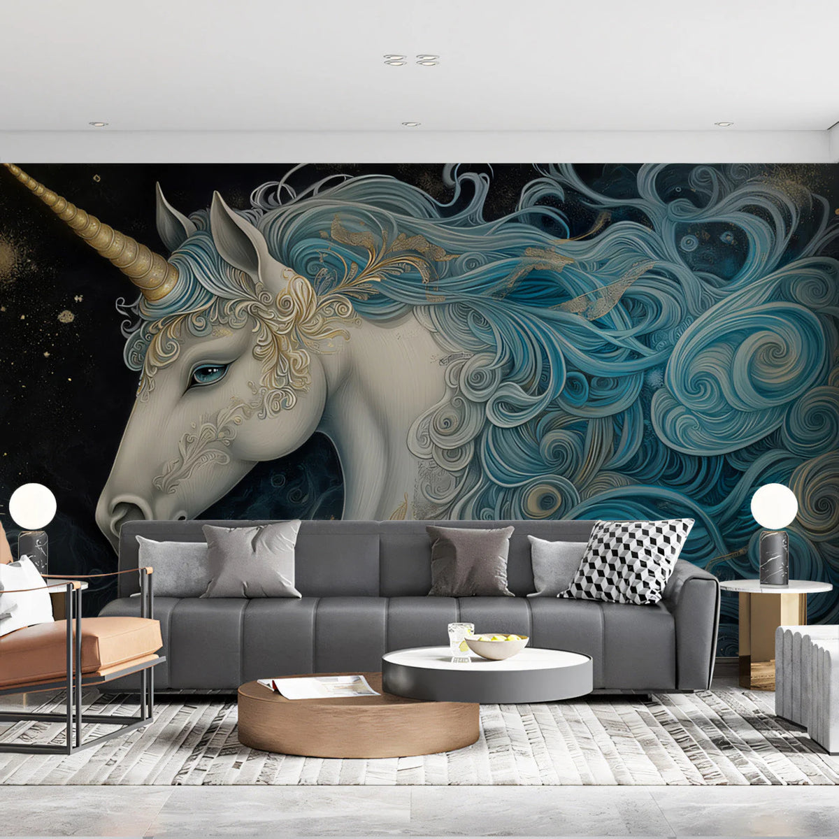 Celestial Unicorn Mural Wallpaper — Dark Fantasy Art Mural Wallpaper - pure wallpaper artwork