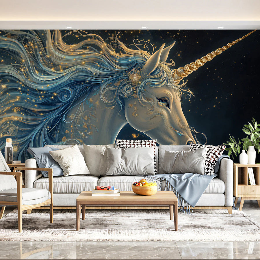 Celestial Unicorn Mural Wallpaper — Cosmic Midnight Fantasy Mural Wallpaper