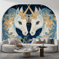 Celestial Gemini Unicorn Mural Wallpaper in Navy and Gold Mural Wallpaper - pure wallpaper artwork
