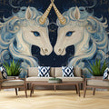 Celestial Gemini Unicorn Mural Wallpaper in Navy and Gold Mural Wallpaper - pure wallpaper artwork