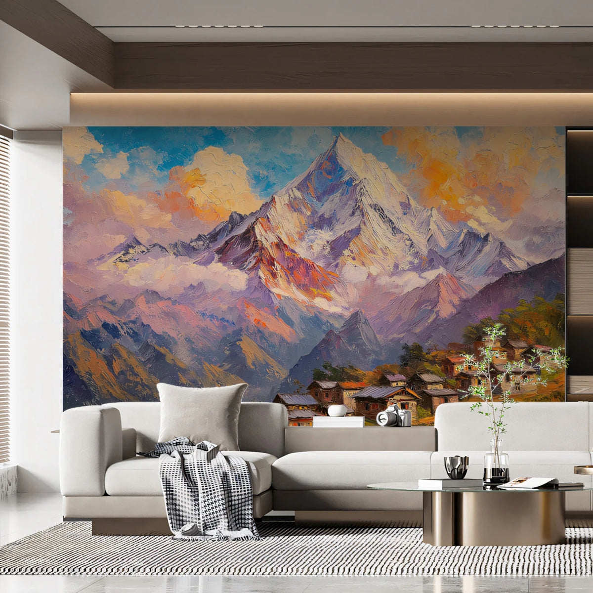 Alpine Village Oil Painting Mural Wallpaper — Impressionist Style Mural Wallpaper - pure wallpaper artwork