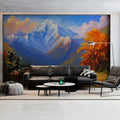 Alpine Autumn Vista Mural Wallpaper — Painterly Oil Landscape Mural Wallpaper - pure wallpaper artwork