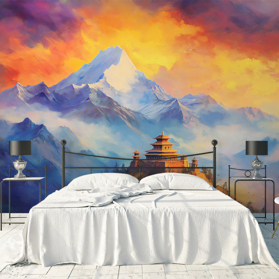 Himalayan Peak Mural Wallpaper — Vibrant Oil Painting Art Mural Wallpaper