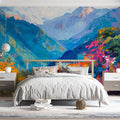 Mountain Hamlet Mural Wallpaper — Vibrant Impressionist Landscape Mural Wallpaper - pure wallpaper artwork