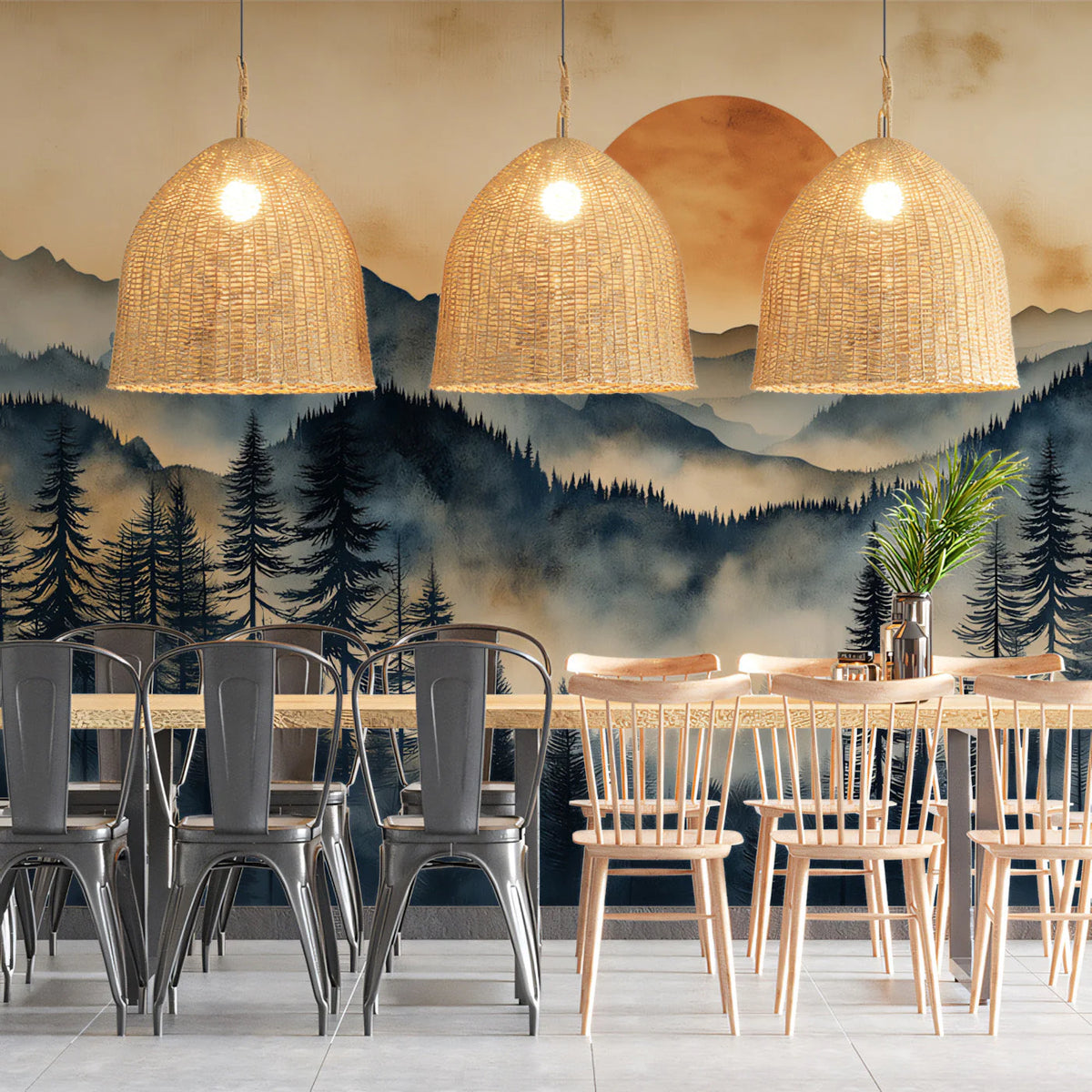 Golden Horizon Mountain Mural Wallpaper — Ethereal Landscape Mural Wallpaper - pure wallpaper artwork