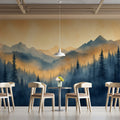 Golden Haze Mountain Forest Mural Wallpaper — Impressionistic Scenery Mural Wallpaper - pure wallpaper artwork
