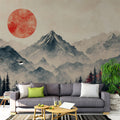 Sunrise Mountain Forest Mural Wallpaper — Impressionistic Scenery Mural Wallpaper - pure wallpaper artwork