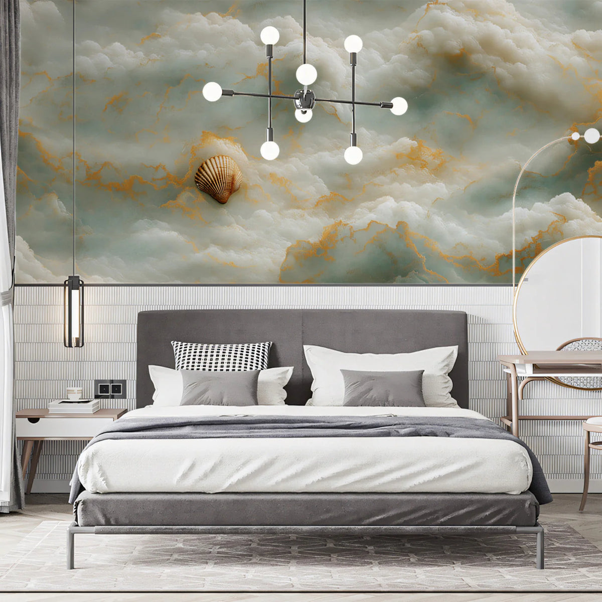 Floating Shell and Cloud Mural Wallpaper — Whimsical Dreamscape Mural Wallpaper - pure wallpaper artwork
