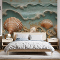 Coastal Seashell Mural Wallpaper with Ornate Gold Details Mural Wallpaper - pure wallpaper artwork