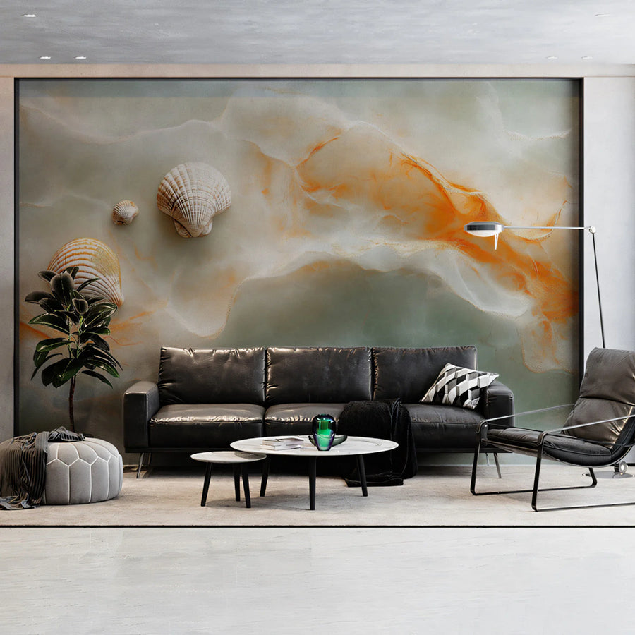 Seashell Marble Swirl Mural Wallpaper — Soft Coastal Elegance Mural Wallpaper