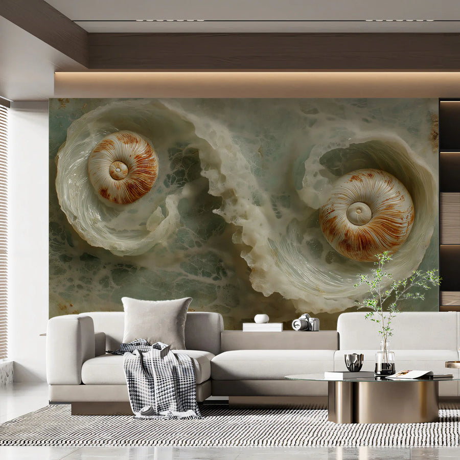 Nautilus Shell Fluid Marble Mural Wallpaper — Organic Design Mural Wallpaper