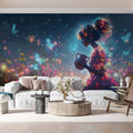 Starlit Floral Maiden Mural Wallpaper — Whimsical Night Scene Mural Wallpaper - pure wallpaper artwork