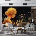 Celestial Goddess Mural Wallpaper — Golden Wheat and Starry Night Mural Wallpaper - pure wallpaper artwork