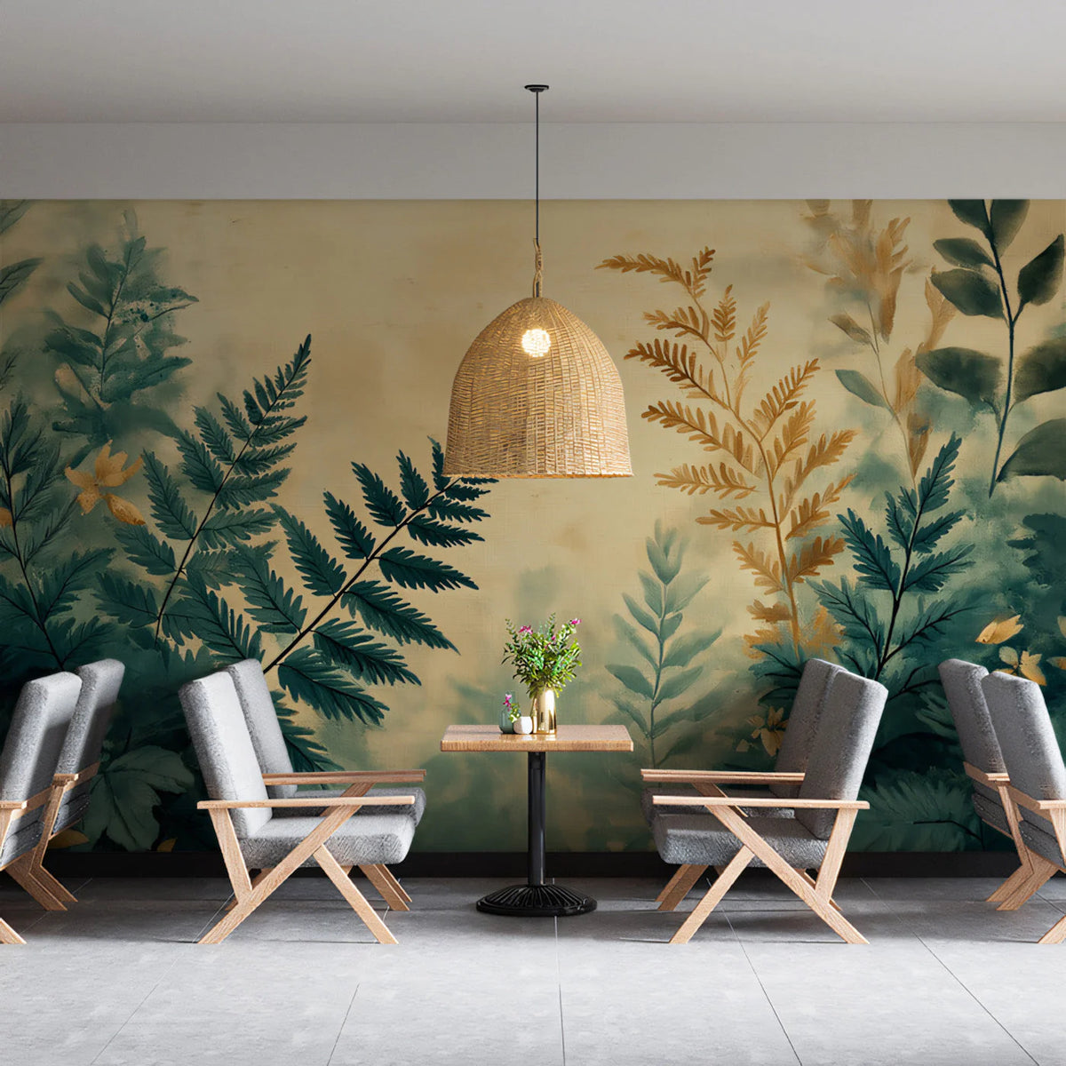 Watercolor Fern Forest Mural Wallpaper — Botanical Ochre Blend Mural Wallpaper - pure wallpaper artwork