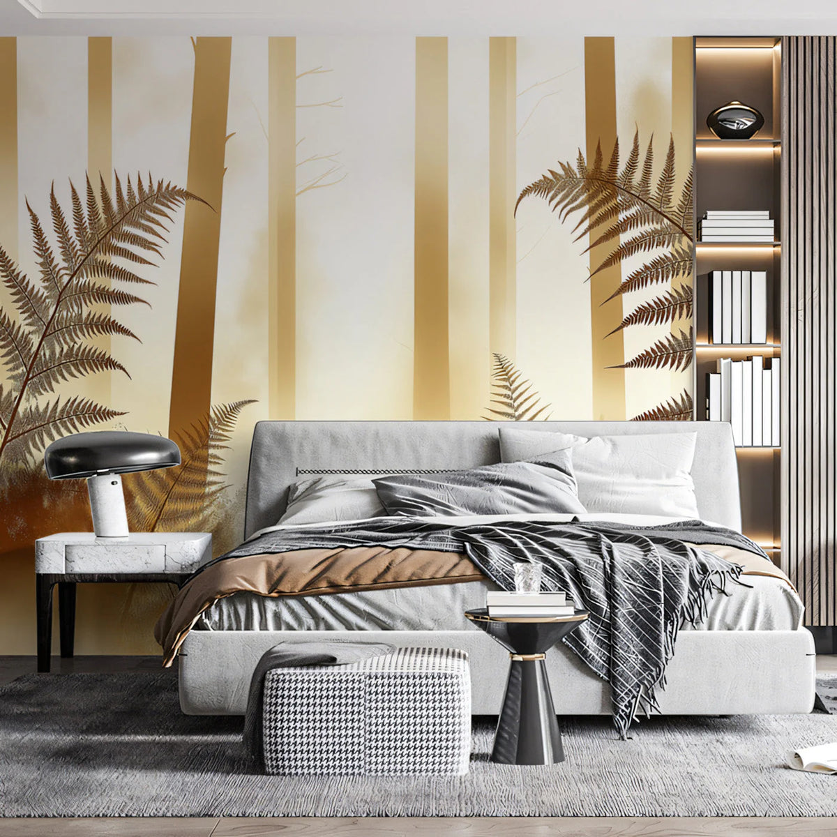 Golden Fern Forest Mural Wallpaper — Warm Atmospheric Design Mural Wallpaper - pure wallpaper artwork