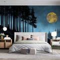 Midnight Forest Moon Mural Wallpaper — Dark Landscape Aesthetic Mural Wallpaper - pure wallpaper artwork