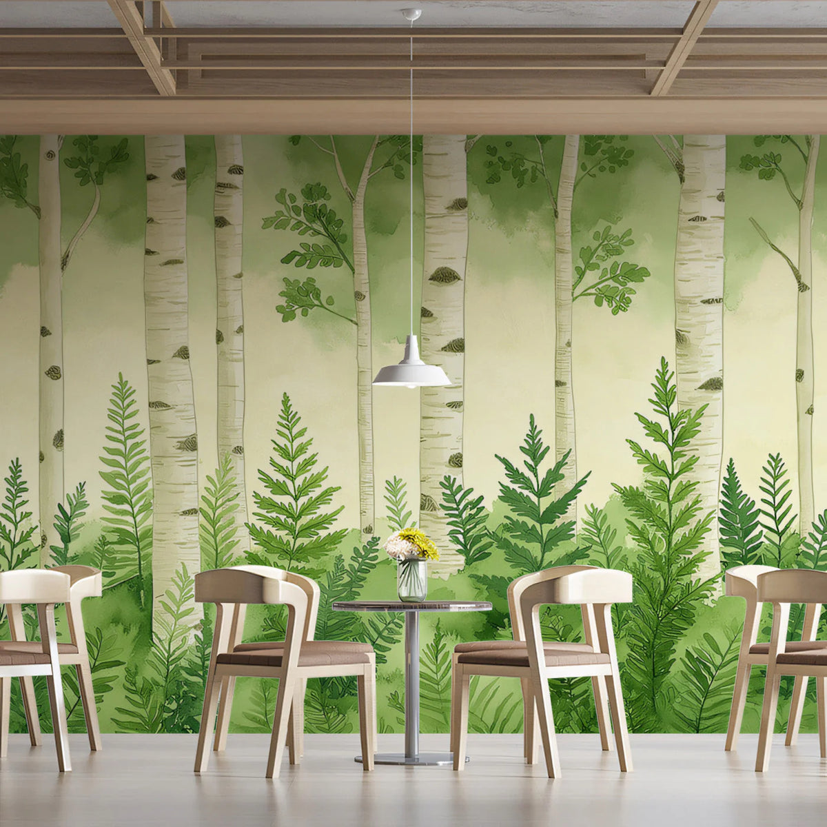 Watercolor Birch Forest Mural Wallpaper — Fresh Botanical Mural Wallpaper - pure wallpaper artwork