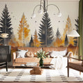 Autumn Mist Woodland Mural Wallpaper — Watercolor Forest Design Mural Wallpaper - pure wallpaper artwork
